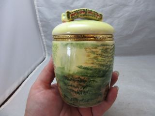 Hand Painted Lidded Jar,  Trinket Box With Park Bridge Over Stream