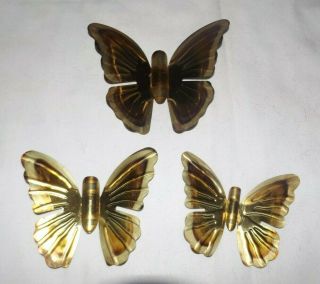 Set Of 3 Vintage Home Interior Gold/brass Butterfly Wall Decor