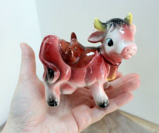 Vintage Mid - Century Ceramic Cow Figurine