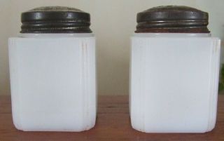 Vintage Tipp City Milk Glass SALT & PEPPER SHAKERS Flower Basket 5
