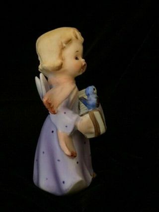Vintage Ceramic Angel Figurine F - 657 Playing Accordion with Bluebird,  4 