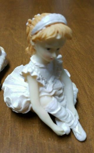 Ballerina Figurines Set of 3 White Miniature Little Girls Poly Resin 3 1/4 