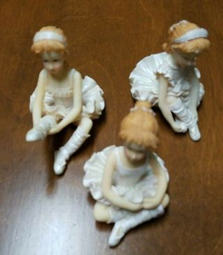 Ballerina Figurines Set of 3 White Miniature Little Girls Poly Resin 3 1/4 