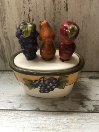 Homco Home Interiors Sonoma Villa Dip And 3 Fruit Spreaders - Apple,  Grape,  Pears