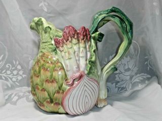 Large Fitz & Floyd Classics French Market Vegetables Pitcher Green & Purple