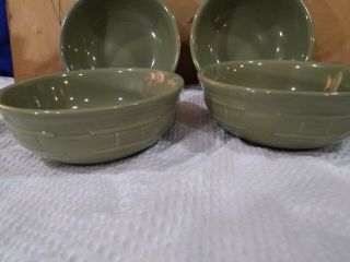 LONGABERGER POTTERY Set of 4 Sage Green Bowls Woven Traditions 2