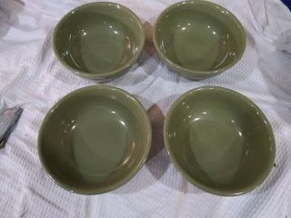 LONGABERGER POTTERY Set of 4 Sage Green Bowls Woven Traditions 4