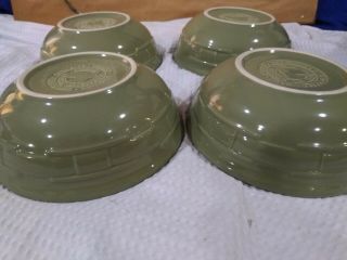 LONGABERGER POTTERY Set of 4 Sage Green Bowls Woven Traditions 7