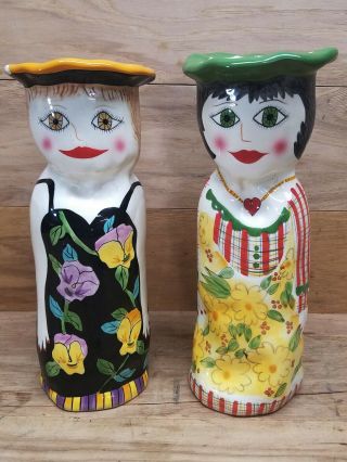 2 Bella Casa By Ganz Sophie Daisy Ceramic Vases Candlestick Susan Paley 10.  5 "
