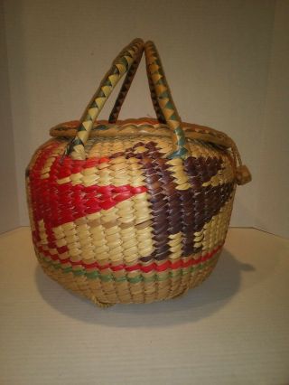 Woven Sweet Or Sea Grass Basket With Handles And Lid.