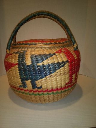 Woven Sweet or Sea Grass Basket with Handles and Lid. 2