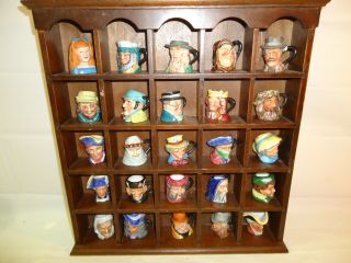 Vtg Set Of 25 Collectible Character Mini Toby Mugs W Display Case,  Peter Jackson