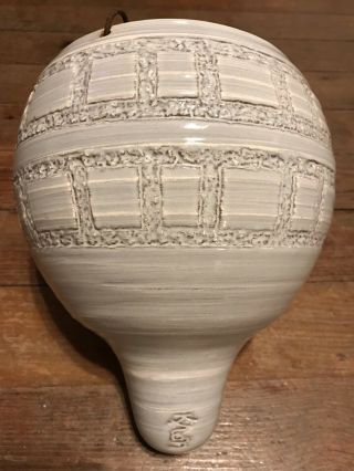 Vintage Howard Kron Ceramic Pottery Hanging Planter White Gray Textured Large