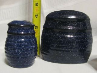 3 Vintage Blue Speckled Stoneware/ Ceramic Napkin Holder,  Salt & Pepper Shakers 2