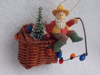 Vintage Santa Sitting On A Basket Fishing Christmas Ornament