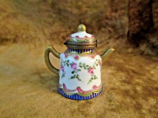 Limoges France Peint Main Tea Pot W/floral Design Trinket Box/nice
