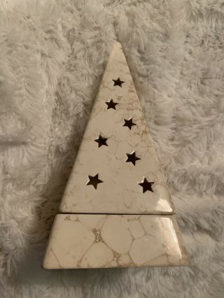 Partylite Stars & Moon Pyramid Tealight Candle Holder Porcelain 10 - 1/4 " Tall