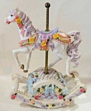 Carousel Horse Rocking Music Box Multi - Colored Roses Plays Carousel Waltz - Euc