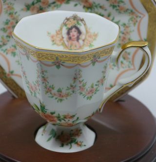 1994 FINE CHINA TEA CUP & SAUCER,  AVON HONOR SOCIETY,  PINK ROSES & SWAG DECOR 2