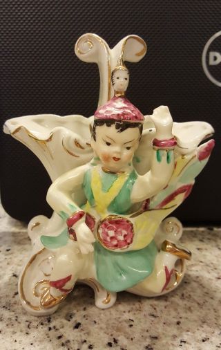 Vintage Japanese Ceramic Porcelain? Boy Child Planter Vase Mid Century