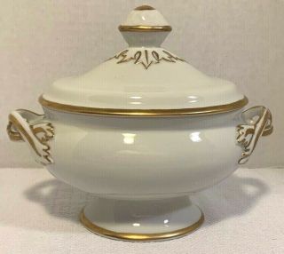 Andrea By Sadek Handled Covered Dish Bowl Porcelain - White With Gold Trim