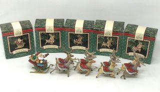 Hallmark Keepsake Ornaments Santa And His Reindeer 1992 Complete Set Of 5 W/box