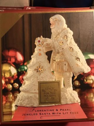 Lenox For The Holidays Florentine And Pearl Jeweled Santa With Lit Tree