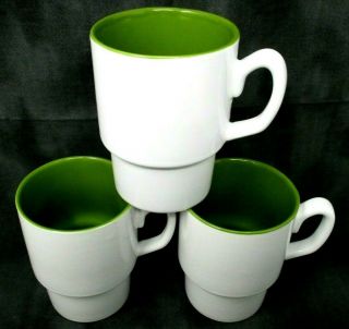 Crate And Barrel Green White Stackable Coffee Cups Mug Tea Cup Set Of 3