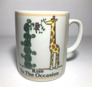 Vintage Enesco Novelty Coffee Mug Rise To The Occasion Motivation Turtle Giraffe