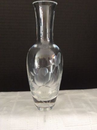 Vintage Lenox Clear Glass Etched Floral Frosted Bud Vase