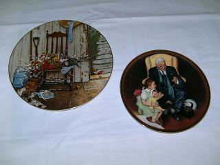 Norman Rockwell Plates (set Of 2) : Spring Flowers 1979 & Tender Loving Care 1988