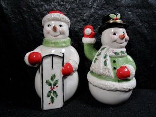Lenox Mrs & Mr Frosty The Snowman Salt & Pepper Shakers - - Set