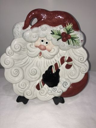 Fitz And Floyd Yuletide Holiday Santa Face Christmas Canape Cookie Plate