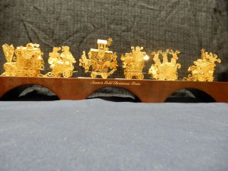 Vintage Danbury 23k Gold Christmas Train Set 6 Cars & Stand Collectable