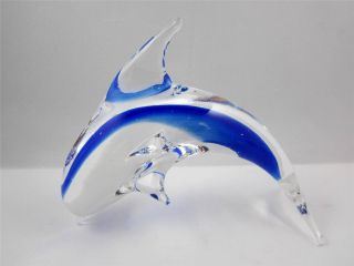 Studio Art Glass Cobalt Blue Dolphin Paperweight/figurine Signed Patricia Faye