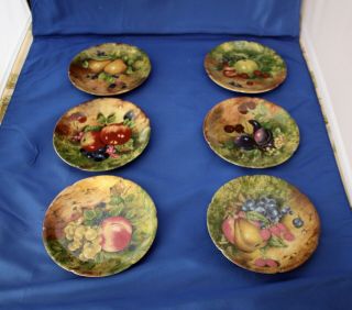 Set Of 6 Vintage Rochard Limoges France Fruit Still Life 5 - 1/4” Plates