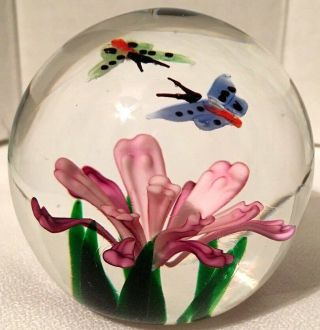 Flower And Butterflies Art Glass Paperweight Dynasty Gallery Heirloom