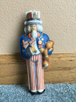 Vintage Hallmark 1984 Pressed Tin Uncle Sam Patriotic Ornament Qx449 - 1