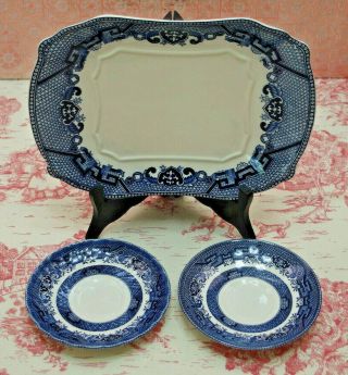 1 Tray/2 Sm.  Plates Vtg - Royal Wessex " Blue Willow " Style Made In England Preown