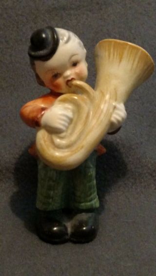 Porcelain Figurine Boy Playing His Tuba,  Vintage,  Mid Century