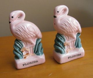 Vintage Pink Flamingo Bird Salt & Pepper Shakers Florida Souvenir
