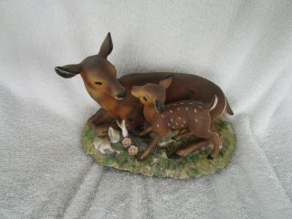 Vintage Homco Deer Fawn And Doe Masterpiece Porcelain Figurine Home Interiors