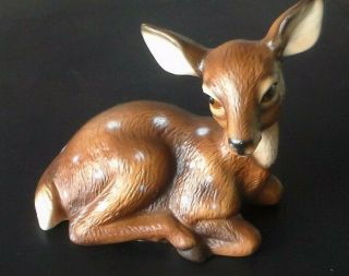 Vintage Mcm Ceramic Baby Deer Figurine 4” X 5 " Fawn Made In Japan