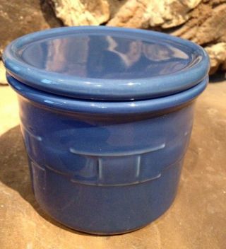 Longaberger Butter Crock Blue Basket Weave Canister With Lid/coaster 1 Pint