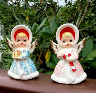 Vintage Enesco Art Deco Christmas Angels Salt & Pepper Shakers Anthropomorphic