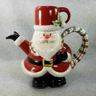 Fitz And Floyd Snack Therapy Santa Claus Teapot Cup Cocoa For One Christmas