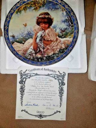 Reco Puppy Love Collector Plate With Certificate