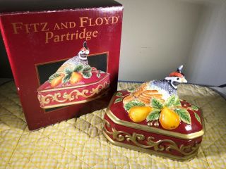 Fitz & Floyd Essential Partridge In A Pear Tree Lidded Box Porcelain Bird W/box