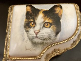 Vintage Porcelain Music Box Made In Japan By Sankyo.  Painted Cat By Derick Bown