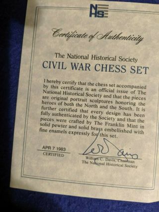 The National Historical Society Civil War Chess Set Info Cards C.  O.  A.  1983 3